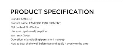 FAMISOO 5ML Permanent Makeup Pigment Tattoo Lips Tattoo Inks Eyebrows Eyeliners Pigments Microblading Pigment Tattoo Pigments