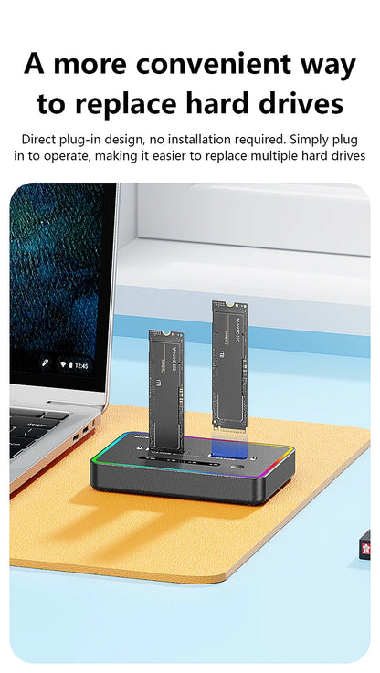 Blueendless Dual-Bay M.2 NVME SSD Clone Docking Station 20Gbps USB3.2 USB C Type C OFFline Cloner Duplicator NVme PCIE Enclosure