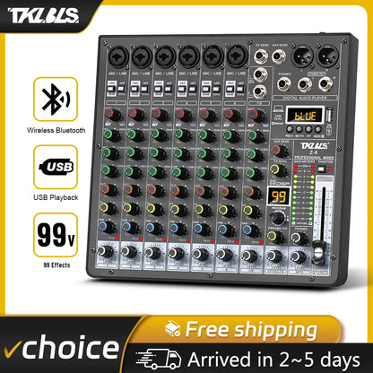 TKLBLS Z8 8 Channel Professional Mixer Bluetooth 48V 12V Battery Powered USB Studio Recording Live Show