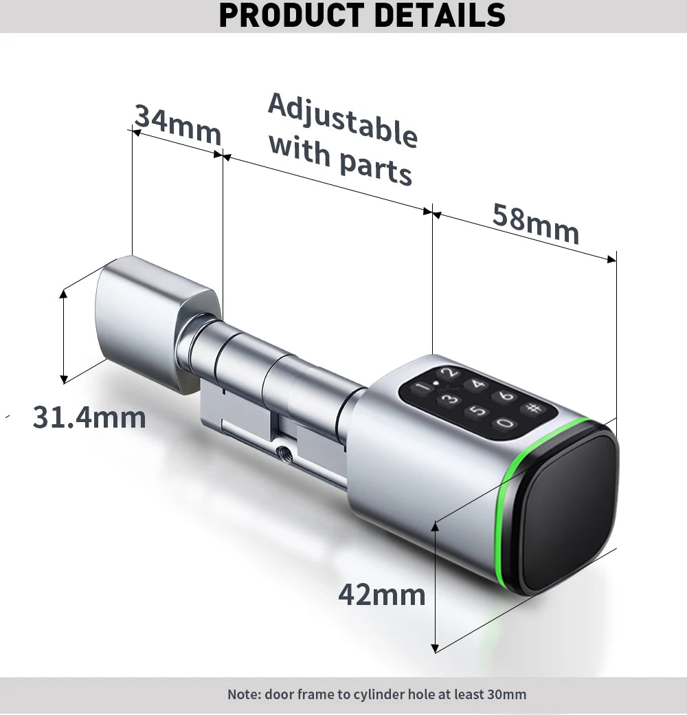 TTlock APP Control Smart Lock, Electronic Password Lock, Adjustable Length Smart Lock, Electronic Lock with RFID Card Application, Bluetooth, 60-90mm Silver,Simple Access for Relatives and Guests