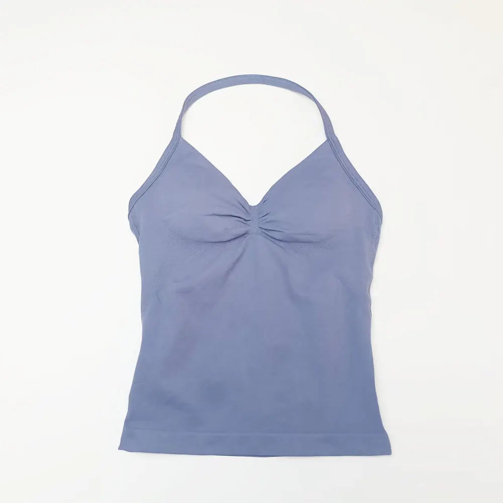 NCLAGEN Seamless Longline Strappy Top Sports Yoga Vest Women Fitness Tank Top Gym Beautiful Open Back Bra Running Workout Halter