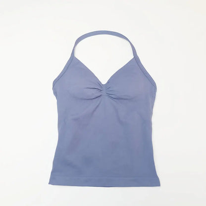 NCLAGEN Seamless Longline Strappy Top Sports Yoga Vest Women Fitness Tank Top Gym Beautiful Open Back Bra Running Workout Halter