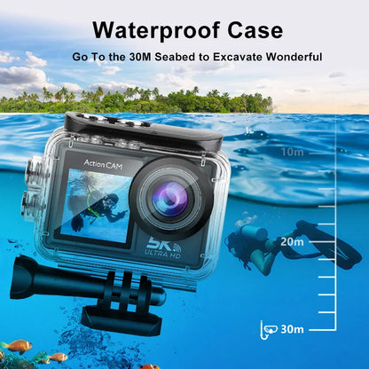 5K Action Camera 4K60FPS 2.0 Inch Touch Screen WiFi 170 ° Wide Angle 30M Waterproof Bicycle Motorcycles Sports Cameras