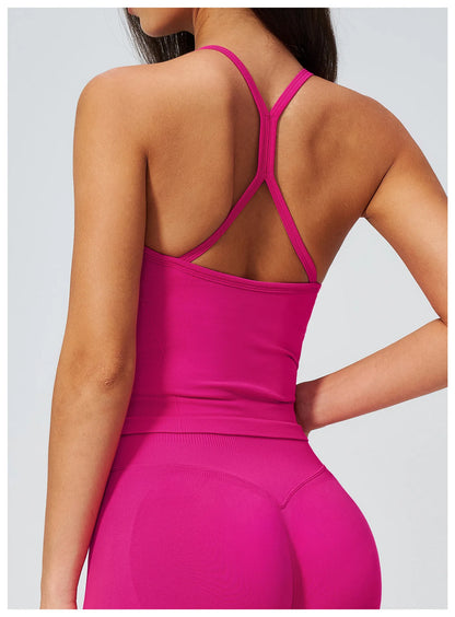 Summer New Yoga Vest Women Workout Crop Tops Cross Back Strap Fitness Bra Shockproof Sports Halter Workout Bra Push Up Yoga Vest