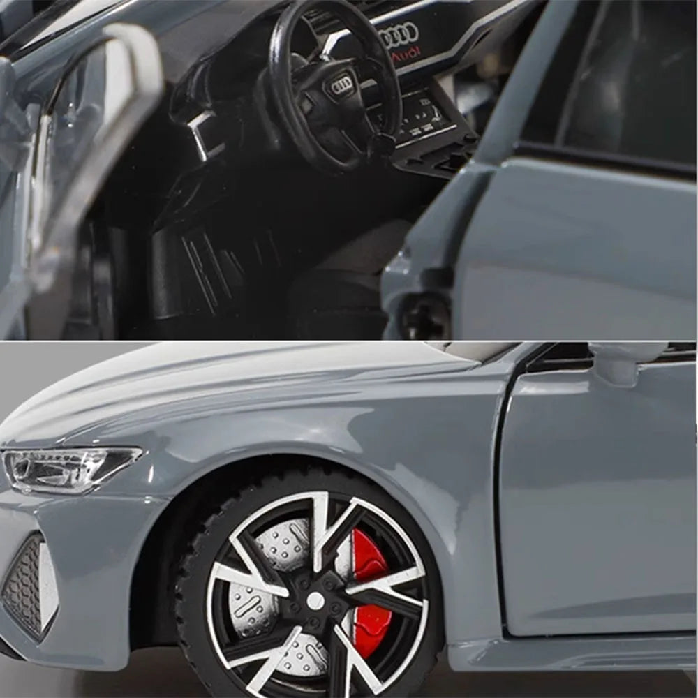 Audi RS6 Diecast Modellbil 1:32 – Ljud & Ljus 7 Dörrar öppnas Zinklegering CE Svart Grå Samlarmodell 2026