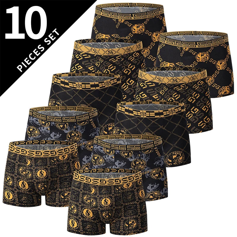 Herr Boxershorts 5/10-pack Svart Guldtryck – Bekäma Plus Size Sport & Strand, S–XXXL