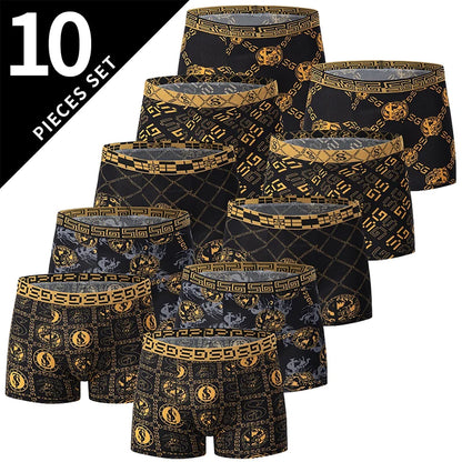 Herr Boxershorts 5/10-pack Svart Guldtryck – Bekäma Plus Size Sport & Strand, S–XXXL