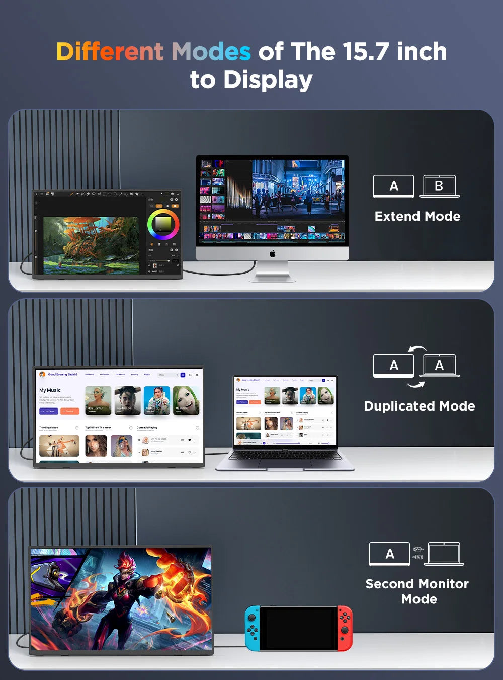 UPERFECT 15,6" 4K UHD Portabel Touchmonitor – 3840x2160 10-punktstouch IPS 100% sRGB HDR AMD FreeSync USB-C HDMI VESA EU-lager