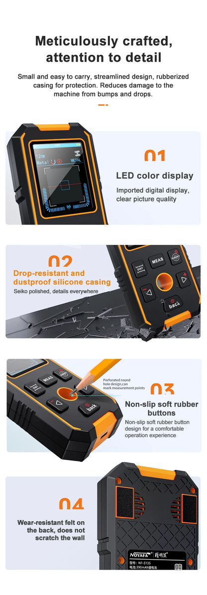 NOYAFA NF-513S Metal Detector Wall Scanner AC Live Cable Wires Metal Wood Stud Find with Positioning Hole Wall Detector