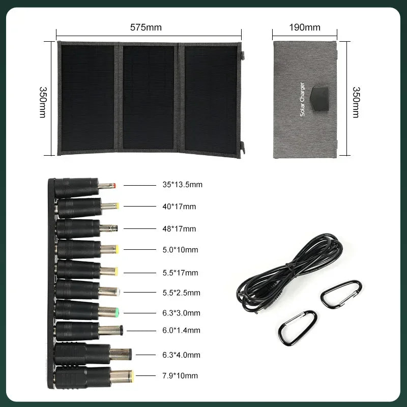 Vikbar Solpanel 60W – Monokristallin IP65 USB-C PD3.0 QC3.0 DC Camping Utomhus 850g Svart Khaki Grå