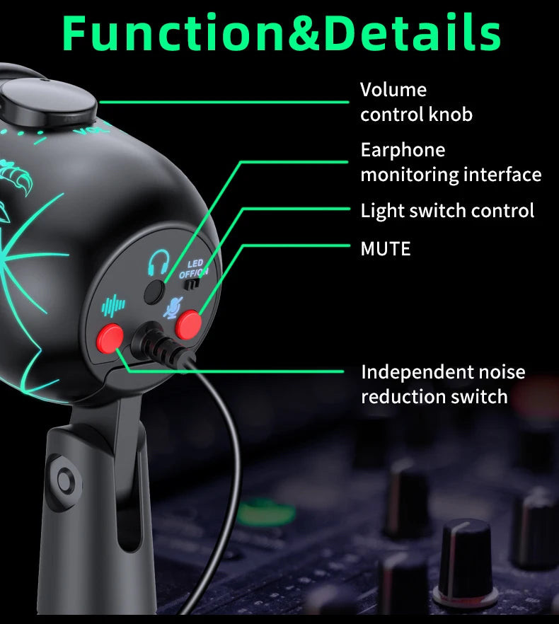 Basix USB-kondensatormikrofon med RGB och mute
