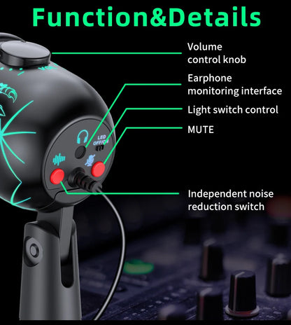 Basix USB-kondensatormikrofon med RGB och mute