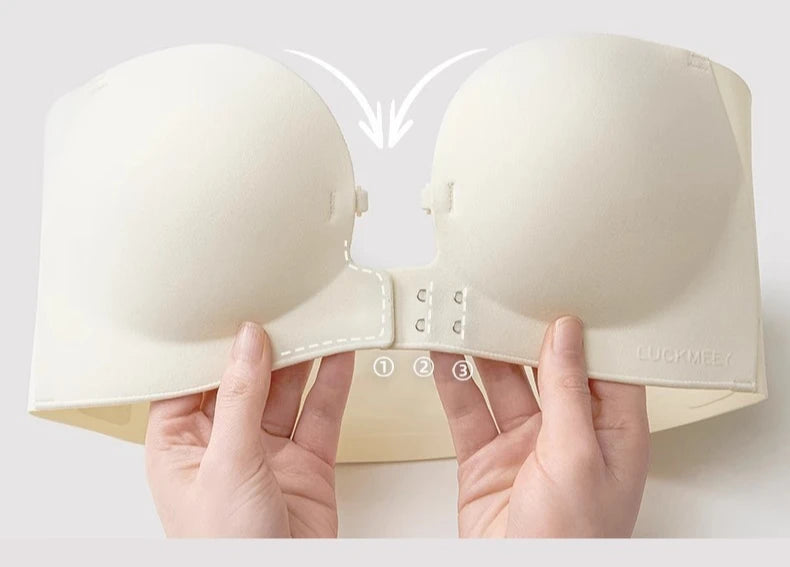Front Closure Strapless Bras For Women Seamless Push Up Brassiere Thick Soft Underwear Solid Color Adjustable Invisible Lingerie