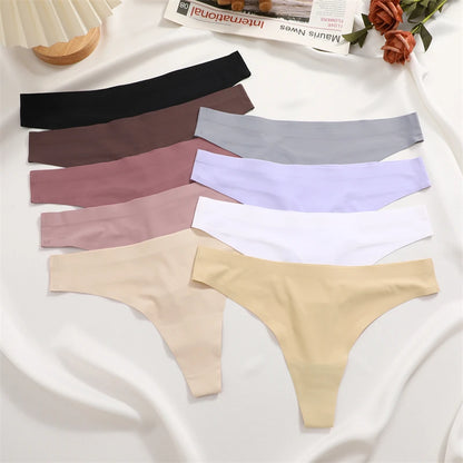 FINETOO 4PCS Silk Satin Seamless Underwear Low Waist Thongs Sexy Solid Color Bikini Underpants Female Stretch Intimates Lingerie