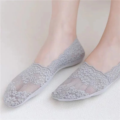 Women Socks Summer Thin Breathable Silicone Non-slip Invisible Lace No-show Boat Sock Transparent JK Fashion Casual Low Cut Sock