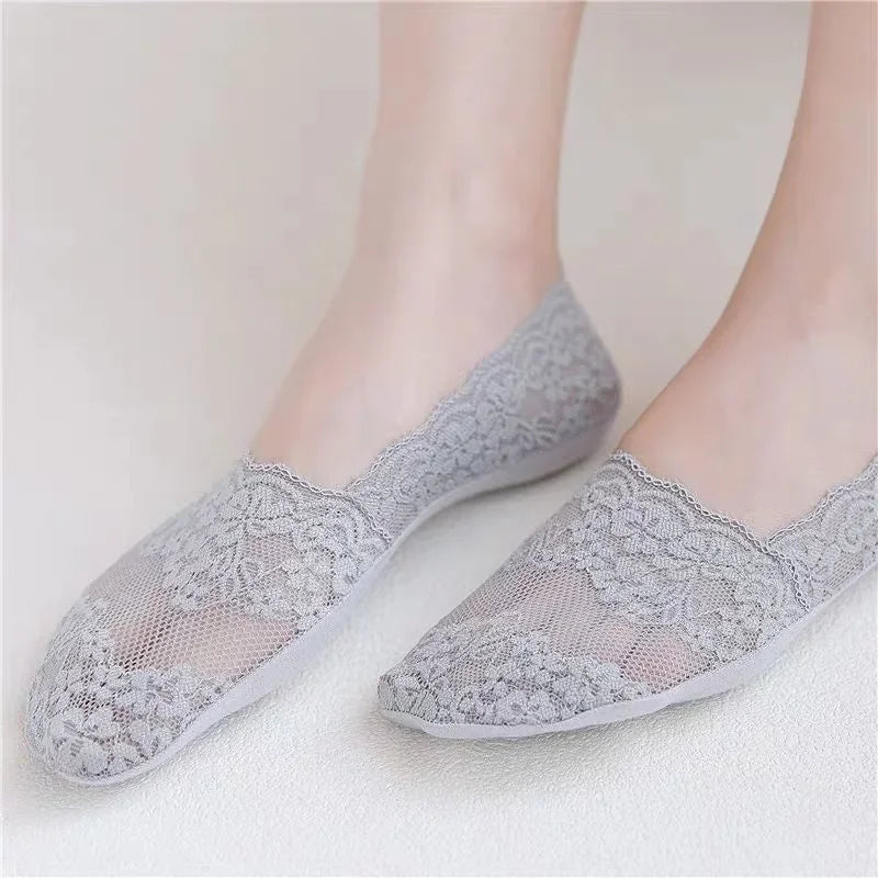 Women Socks Summer Thin Breathable Silicone Non-slip Invisible Lace No-show Boat Sock Transparent JK Fashion Casual Low Cut Sock