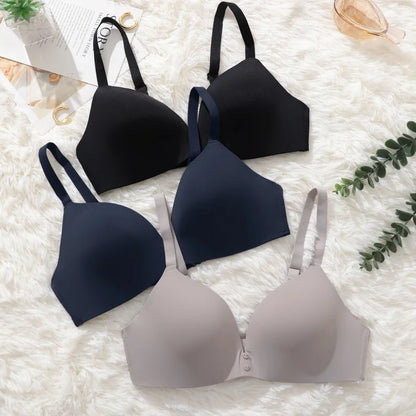 Ice Silk Seamless Wireless Bra Women Push Up Comfort Underwear 3/4 Cup Deep V Neck Daily Lingerie Bralette Plus Size