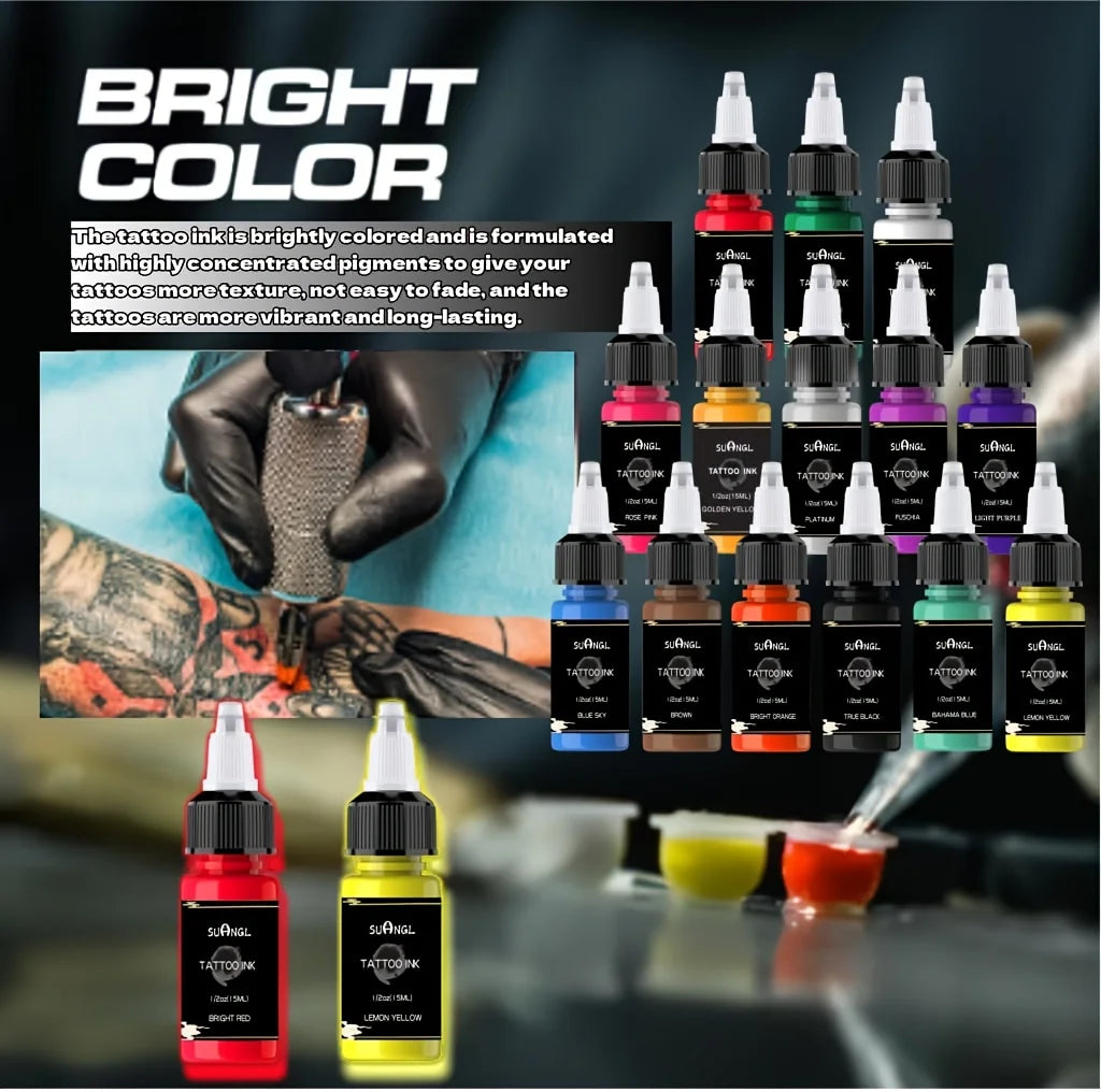 14-Color Tattoo Ink Set - 0.5oz Professional Pigments for Vibrant, Long-Lasting Body Art