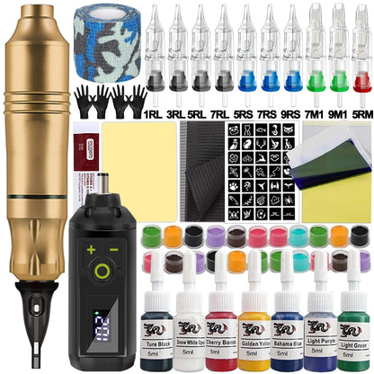 Tattoo Pen Machine Kit Tattoo Machine Pen Set with Wireless Power Supply Cartridge Needle Tattoo Accessories for Tattoo Beginner