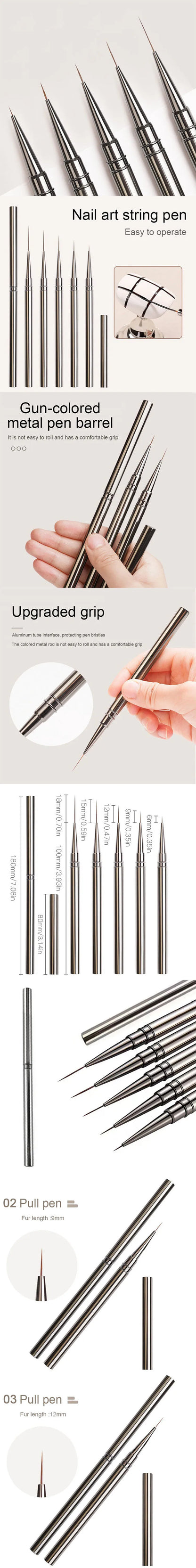 Nails Art Liner Brushes Striping Drawing Elongated Lines Painting 6/9/12/15/18mm Nail Professional Manicure Tool ZJS02