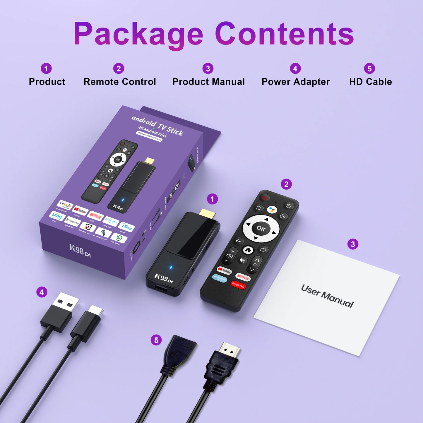 2026 Android 14.0 TV Stick Kowankit K98D1 TV Box 4K HDR RK3518 Wifi6 BT5.0 2.4G 5G Smart TV BOX Voice Remote Set TOP Box