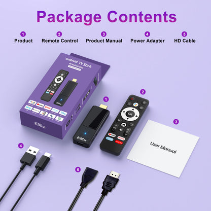 2026 Android 14.0 TV Stick Kowankit K98D1 TV Box 4K HDR RK3518 Wifi6 BT5.0 2.4G 5G Smart TV BOX Voice Remote Set TOP Box