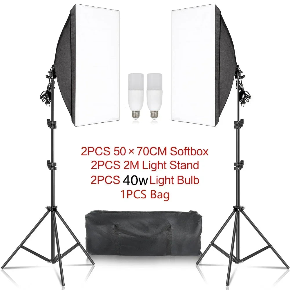 SH 1pc-3Pcs Photography 50x70CM Softbox Lighting Kits Professional Light System With E27 Photographic Bulbs Photo Studio