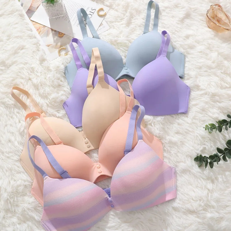 Ice Silk Seamless Wireless Bra Women Push Up Comfort Underwear 3/4 Cup Deep V Neck Daily Lingerie Bralette Plus Size