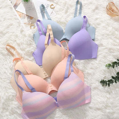 Ice Silk Seamless Wireless Bra Women Push Up Comfort Underwear 3/4 Cup Deep V Neck Daily Lingerie Bralette Plus Size