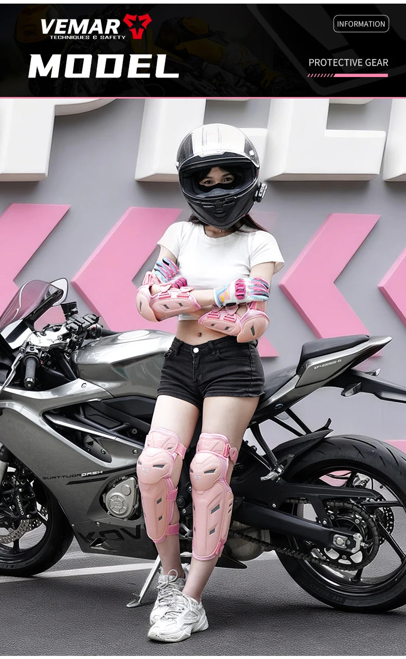 Motocross Knee Pads & Elbow Pads Set Adult Black Pink Leg And Elbow Protective Gear for Dirt Bike Motorcycle For Riding M-L