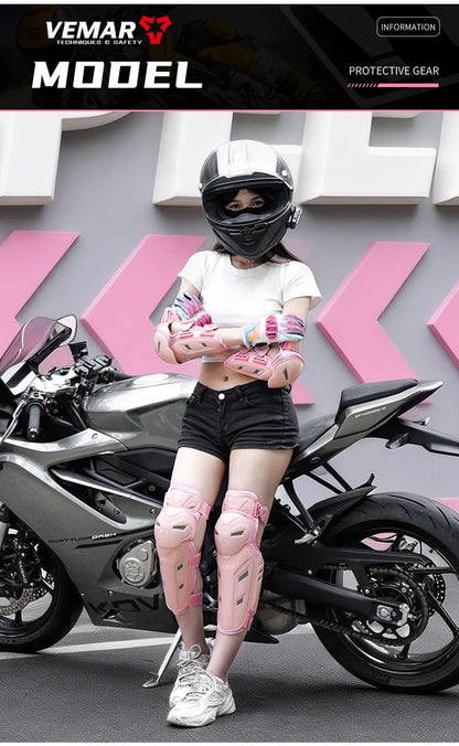 Motocross Knee Pads & Elbow Pads Set Adult Black Pink Leg And Elbow Protective Gear for Dirt Bike Motorcycle For Riding M-L