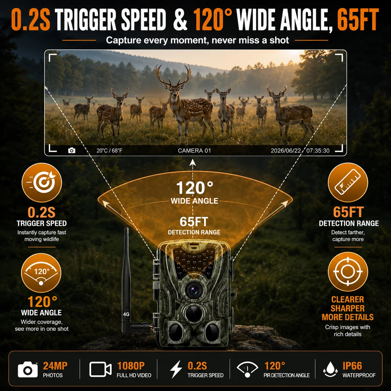 Suntekcam HC-801 Series APP Control 4G 20MP 1080P Hunting Trail Camera Wireless Wildlife Cameras 0.3S Trigger Night Vision