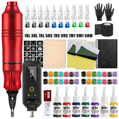 Professional Wireless Tattoo Machine Kit Rotary Tattoo Pen Kit with Wireless Power Supply Inks Needles for Tattoo Beginners Kits