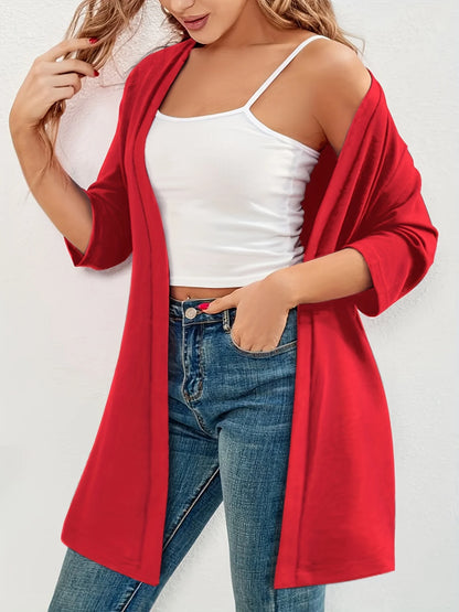 Dam Plus Size Elegant Kofta – Halvlång 3/4-ärm Hög Stretch Öppen Casual Höst/Vinter, 9 Färger XL–4XL