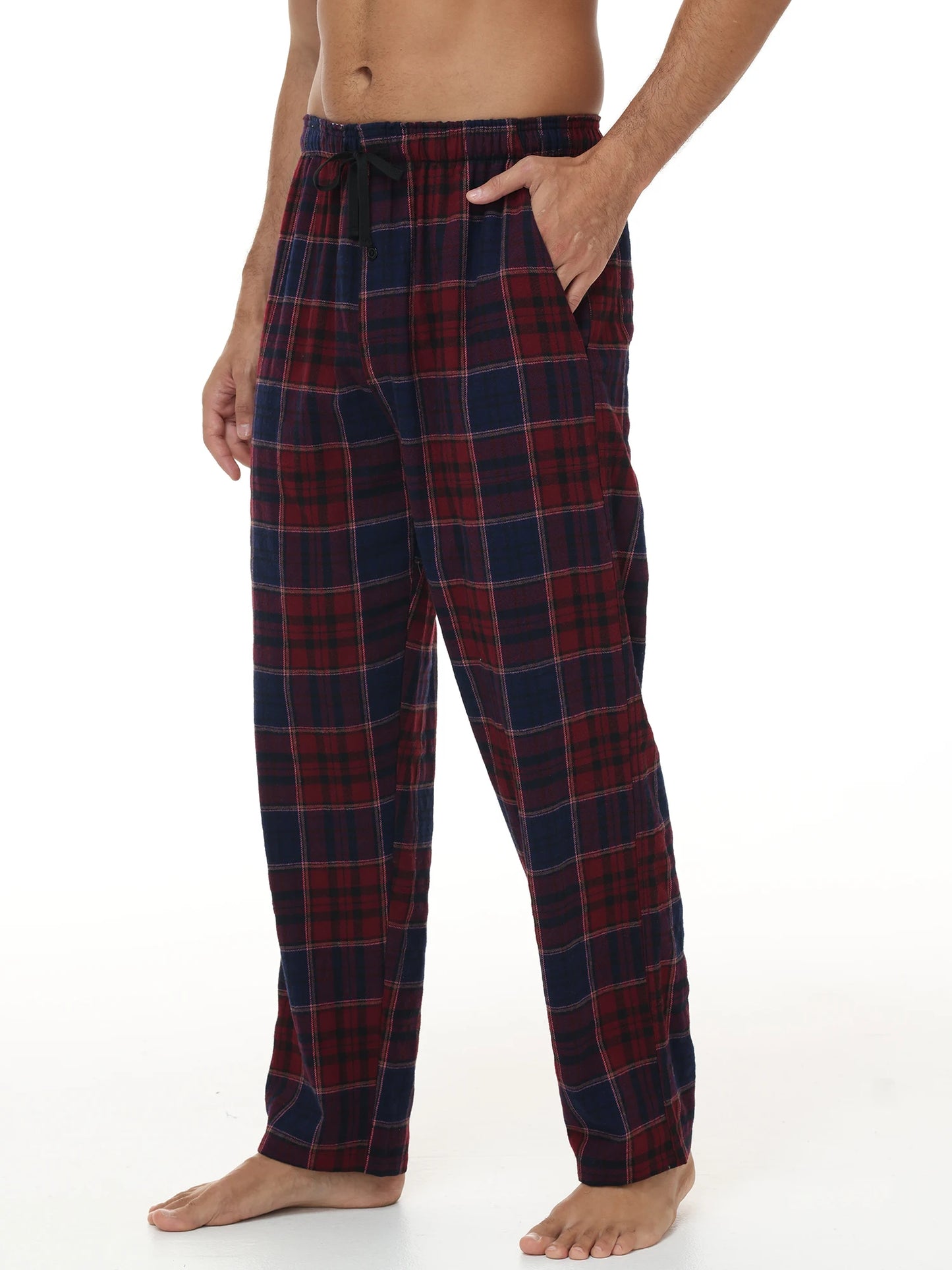 Men's 3Pcs Pajama Sleeping Pants Cotton Plaid Pjs, Long Plaid Print Sleepwear Pajama Pants with Elastic Waist Homewear