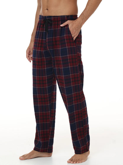 Men's 3Pcs Pajama Sleeping Pants Cotton Plaid Pjs, Long Plaid Print Sleepwear Pajama Pants with Elastic Waist Homewear