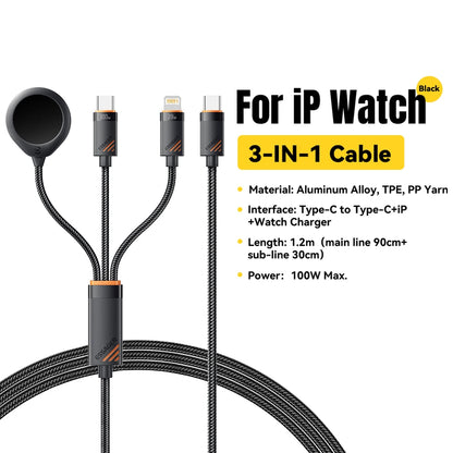 3-i-1 laddkabel för USB-C, Lightning och Apple Watch – 1,2 m