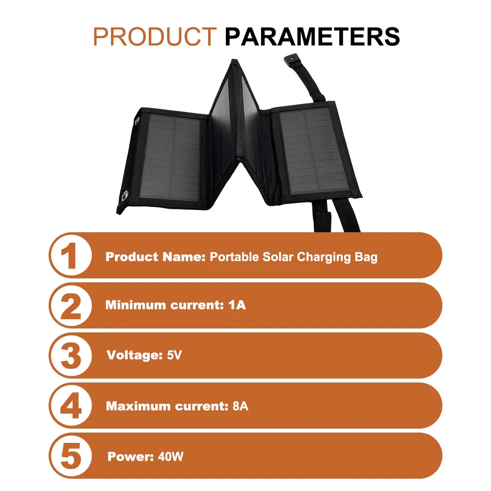 4-Fold Foldable Solar Panel Portable Solar Charger Outdoor Monocrystalline High-Efficiency Photovoltaic Charging