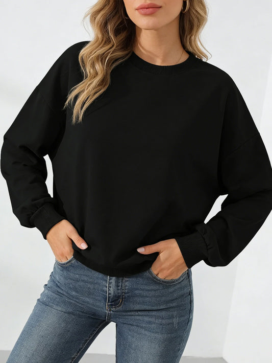 Dam Pullover Hoodie Rund Hals 2026 – Casual Sport Drop-Shoulder Tröja | XS–XL