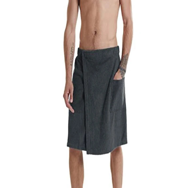 Men's Wearable Bath Wrap Towel With Pocket Adjustable Fastener Soft Terry Cloth Shower Wrap Skirt Spa Gym Sauna Home Bath Robe