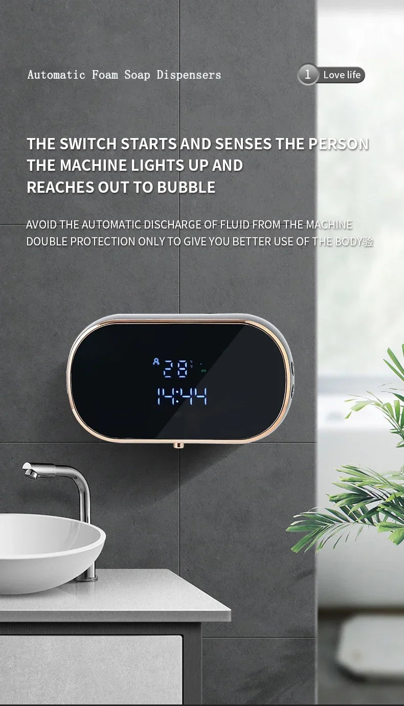 Automatic Foam Soap Dispensers for Bathroom Smart Washing Hand Machine with USB Charging Two Colors with ABS Material