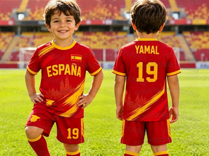 2026 Special NO.19 YAMAL Football Jersey Tee Shorts Set Women Men Spain Fans Shirt and Shorts Summer Kids 2 Piece Set