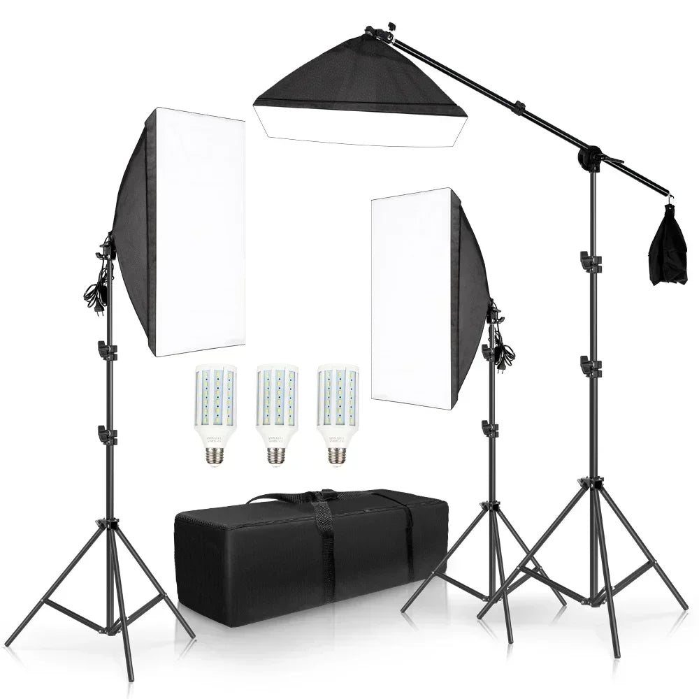 SH 1pc-3Pcs Photography 50x70CM Softbox Lighting Kits Professional Light System With E27 Photographic Bulbs Photo Studio