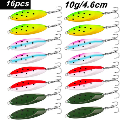 12pcs Metal Spinner Spoon Lures Trout Fishing Lure Hard Bait Sequins Paillette Artificial Baits Spinnerbait Fish Tools 1.5g-56g