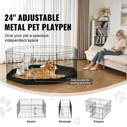 Dog Playpen, 8 Panels Foldable Metal Dog Exercise Pen with Bottom Pad, 61 cm H Pet Fence Puppy Crate Kennel with Ground Stakes, Indoor Outdoor Dog Pen for Small Medium Pets, for Camping, Yard