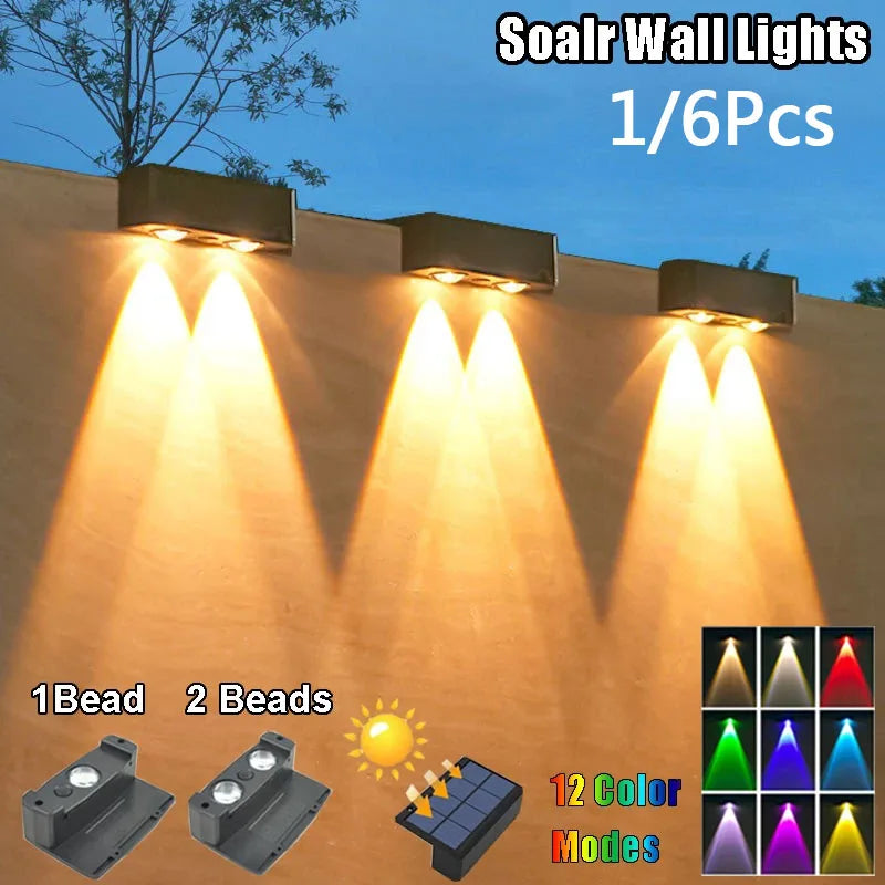 Solcellslampa Vägg IP65 – 12 Färglägen inkl. RGB, Automatisk Tänd/Släck, 1- eller 6-pack