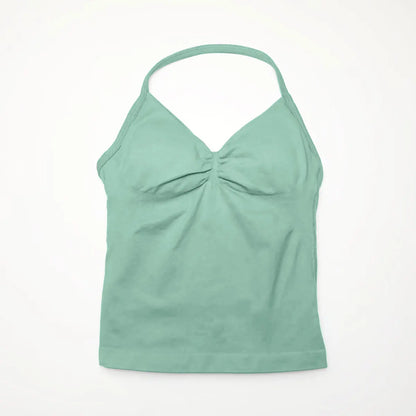 NCLAGEN Seamless Longline Strappy Top Sports Yoga Vest Women Fitness Tank Top Gym Beautiful Open Back Bra Running Workout Halter