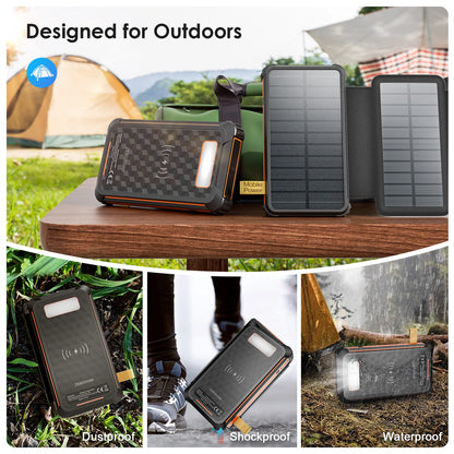26,800 MAh Fast Solar Charger QC PD 22.5 W Solar Power Bank, 3 Outputs 4 Foldable Panels Charges External Battery, Camping Light