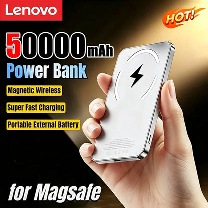 Lenovo Magnetic Power Bank 50000mAh Wireless Charger Super Fast Charging for Magsafe External Battery For iPhone 17/16/15/14/13