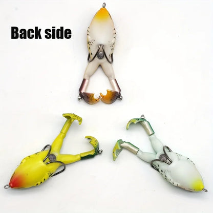 1pc Surface Frog Lure Top Water Bass Fishing Lures Soft Frog Double Propellers Legs Freshwater Rotating Tail Floating Swing Bait